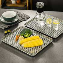 304不锈钢沥水盘饺子盘长方形餐盘 水壶杯子托盘家用放茶杯的盘子