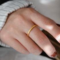 复古素圈古法戒指男女仿真黄金18k金色指环素戒砂金钛钢不掉色