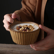 日式复古咖啡杯带勺 早餐陶瓷马克杯燕麦可微波空气炸锅麦片杯子