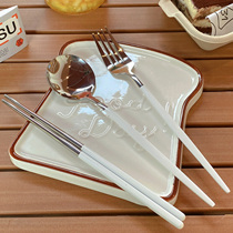 304不锈钢筷子勺子叉子套装三件套学生单人装一人用便携餐具盒316