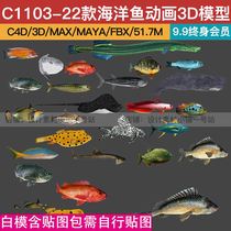 3D MAX FBX C4D海洋三维鱼骨骼动画绑定鲸鱼章鱼动物生物模型素材
