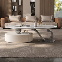 意式轻奢现代简约岩板储物茶几椭圆创意设计中小户型客厅茶桌组合