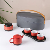 高档陶瓷套装功夫茶具茶盘便携旅行茶具泡茶壶加3人10件整套茶具