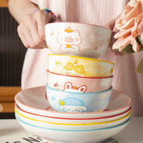 陶瓷釉下彩饭碗早餐碗韩式家用可爱卡通餐具单个5寸碗网红米饭碗