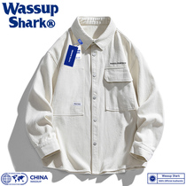 Wassup Shark日系复古衬衫夹克男秋季工装开衫长袖衬衣休闲外套女