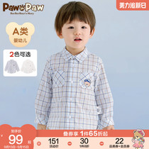 PawinPaw卡通小熊童装夏季款男宝宝学院风透气帅气长袖衬衫