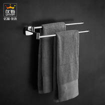 卫生间毛巾架浴室免打孔不锈钢旋转毛巾置物架枪灰色高低毛巾挂杆