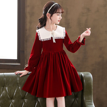 女童连衣裙冬装2024新款儿童春秋洋气红色网红女孩冬款时髦公主裙