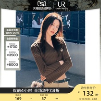 UR秋冬女装时髦慵懒风刺绣图案短款针织开衫UWL930057