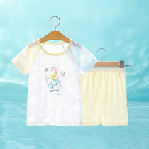 宝宝套装夏季薄款0-1岁婴儿短袖短裤冰丝男童衣服女童睡衣套夏装2