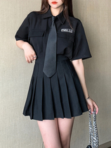 暗黑系朋克半身裙jk制服套装夏季酷酷风格女装高腰百褶短裙两件套