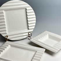 出口陶瓷 英国steelite欧式白色波浪边创意餐具盘子方盘汤盘家居