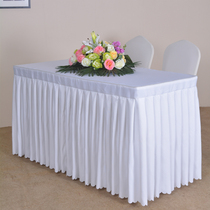 定制会议桌布酒店会展纯色桌套签到围裙白色长条桌裙活动办公台布