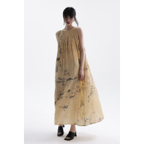 APOZi collection 溯源系列 天丝石黄水墨裙连衣裙女高个无袖长裙