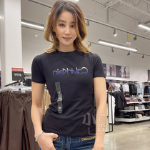 Calvin Klein CK夏季女士休闲时尚渐变logo修身弹力圆领短袖T恤衫