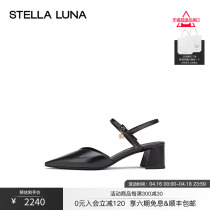 STELLA LUNA女鞋2023夏季新品半凉鞋时尚尖头吊饰中粗跟露跟鞋