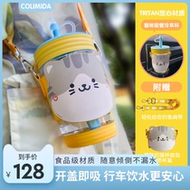 日本colimida水杯女生夏季高颜值儿童冷萃吸管杯便携塑料学生杯子