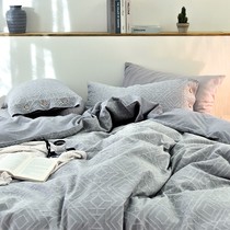 北欧风床上四件套纯棉被套床单三件套全棉纯色提花高级感四季通用