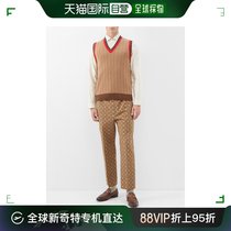 【99新未使用】香港直邮Gucci 古驰 男士 条纹边罗纹针织驼色毛衣