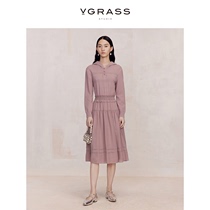 [100%绵羊毛]VGRASS连帽假两件连衣裙女冬季新款气质女神范
