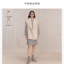 [100绵羊毛]VGRASS羊羔毛短绒廓形显瘦无袖马甲冬季新款时尚搭配