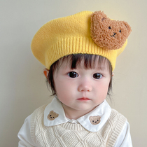 婴儿帽子秋冬款女宝宝ins韩版贝雷帽可爱针织毛线婴幼儿冬季洋气
