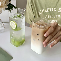 长方形玻璃杯子家用喝水杯透明ins风咖啡牛奶杯夏季冷饮料四方杯