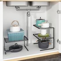 厨房锅具收纳架下水槽放锅架台面转角碗盘调料置物架橱柜分层隔断