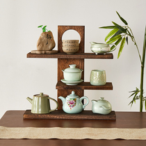 桌面博古架实木中式茶具茶架置物架茶壶架子多宝阁展示架摆件茶杯
