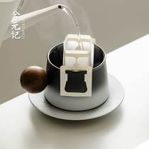 高级感轻奢陶瓷咖啡杯碟套装创意木球柄设计感粗陶马克杯高级精致