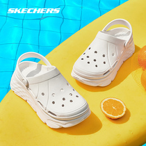 斯凯奇洞洞鞋女款夏季运动鞋泡泡鞋透气软底沙滩鞋子白色轻便凉鞋