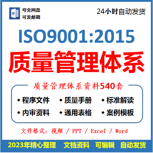 iso9001体系文件2015版全套可编辑表单标准培训内审模板质量管理