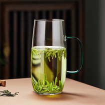绿茶杯耐热家用茶杯专用龙井猴魁高级泡茶杯带把玻璃杯办公室水杯