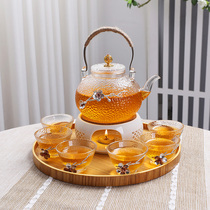 日式花草茶具套装带过滤养生花茶壶蜡烛加热煮茶炉餐厅水果泡茶壶
