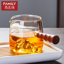 月牙玻璃公道杯茶滤网一体侧把手柄耐热高硼硅加厚茶水分离分茶器