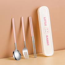 304不锈钢筷子勺子套装学生便携餐具叉勺旅行餐具三件套上学专用