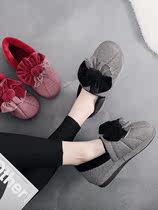 冬季时尚棉拖鞋女包跟室内防滑厚底坡跟加绒保暖家用居家拖鞋棉鞋