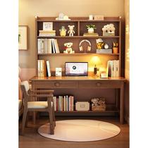 实木书桌家用可升降儿童学习写字台书架一体卧室学生电脑办公桌子