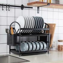 创意黑色太空铝家用台面餐具置物架厨房碗碟沥水架简约双层收纳g