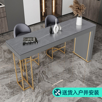 轻奢高脚吧台桌家用意式岩板隔断靠墙酒吧桌椅组合现代简约长条桌