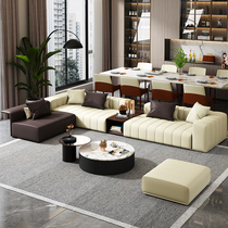 沙发客厅2024新款钢琴键沙发意式极简真皮沙发客厅现代大户型拼色