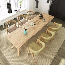 北欧全实木办公桌长条桌原木大板桌自然边会议桌长桌家用茶桌餐桌