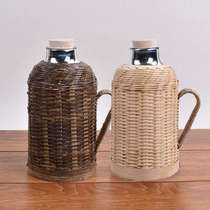 竹子热水瓶家用传统竹编木塞热水瓶玻璃内胆茶室复古保温瓶大容量
