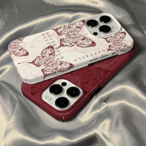 菲林壳适用于苹果15promax手机壳新款iPhone14高级复古红色蝴蝶13防摔12mini硬壳11保护套xs硅胶xr男女78plus
