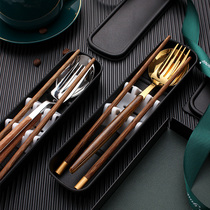 筷子勺子套装叉子木质便携餐具一人用高颜值不锈钢三件套学生旅行