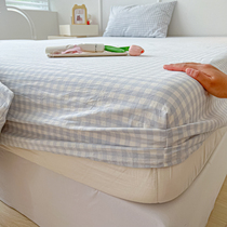水洗棉格子床笠三件套防滑式床单单件席梦思床垫防尘罩保护套床罩
