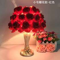 正品水晶台灯卧室床头灯创意婚庆婚房长明灯欧式温馨玫瑰花结婚礼