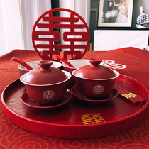 敬茶杯结婚喜碗茶具茶碗改口茶杯喜庆红色盖碗陶瓷碗筷勺礼盒套装