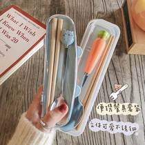 儿童筷子勺子叉子三件套便携可爱女少女心小学生吃饭餐具套装短款