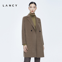 LANCY/朗姿秋冬季新款宽松气质羊毛大衣中长款羊绒复古格纹外套女